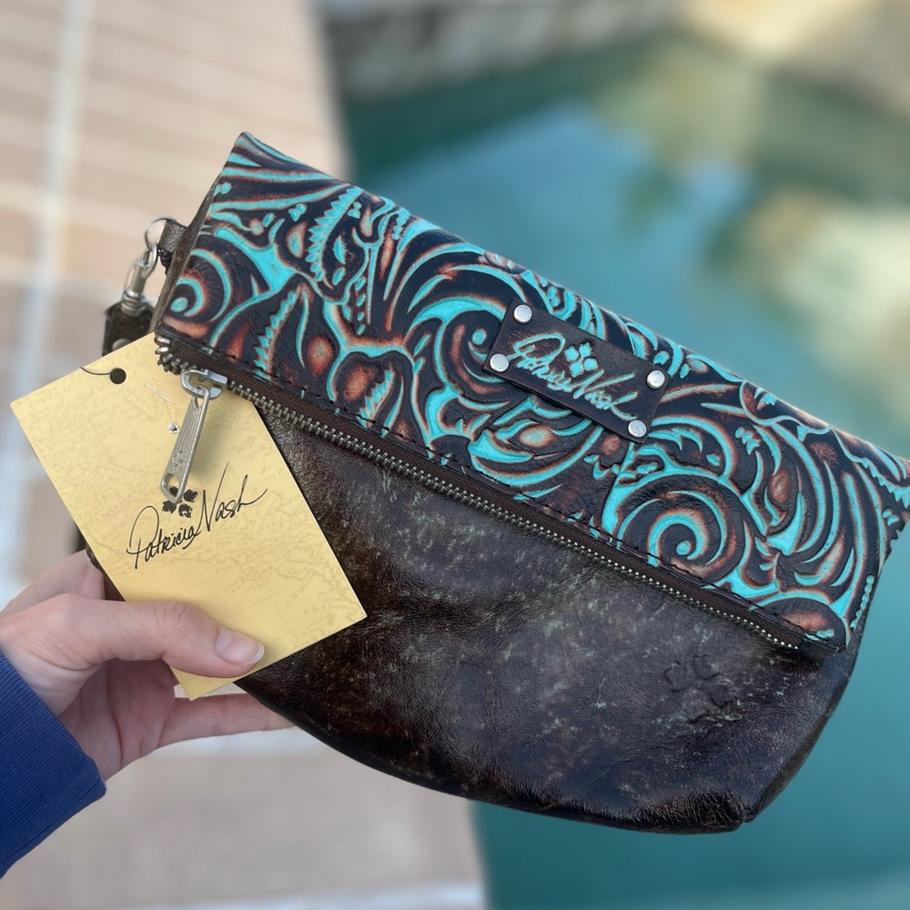 Patricia Nash Brown and Teal Clutch